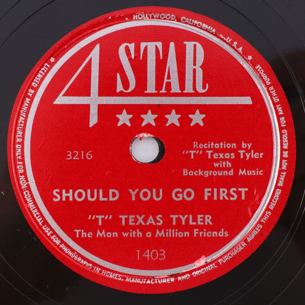 "T" Texas Tyler – The Old Country Church / Beyond Sunset 1950 78rpm Record 1403